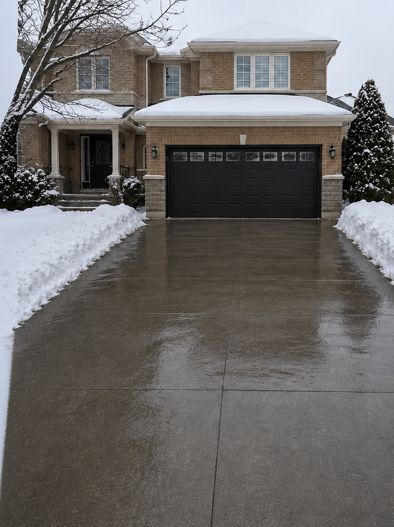 Cleared residential driveway after snow removal service